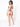 Frau steht vor einem weissen Hintergrund. Sie trägt lila Strapsenhalter , BH und String von Venereea - Sie zeigt den Rücken zur Kamera